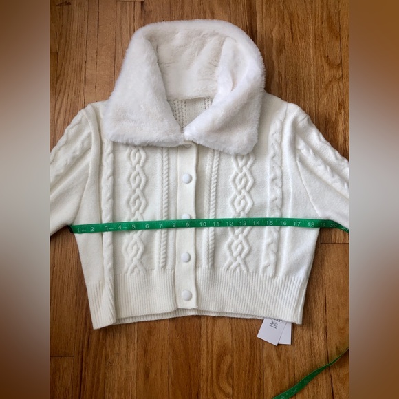 Cider faux fur neckline cable knit cardigan NWT Size XXL - Picture 12 of 12